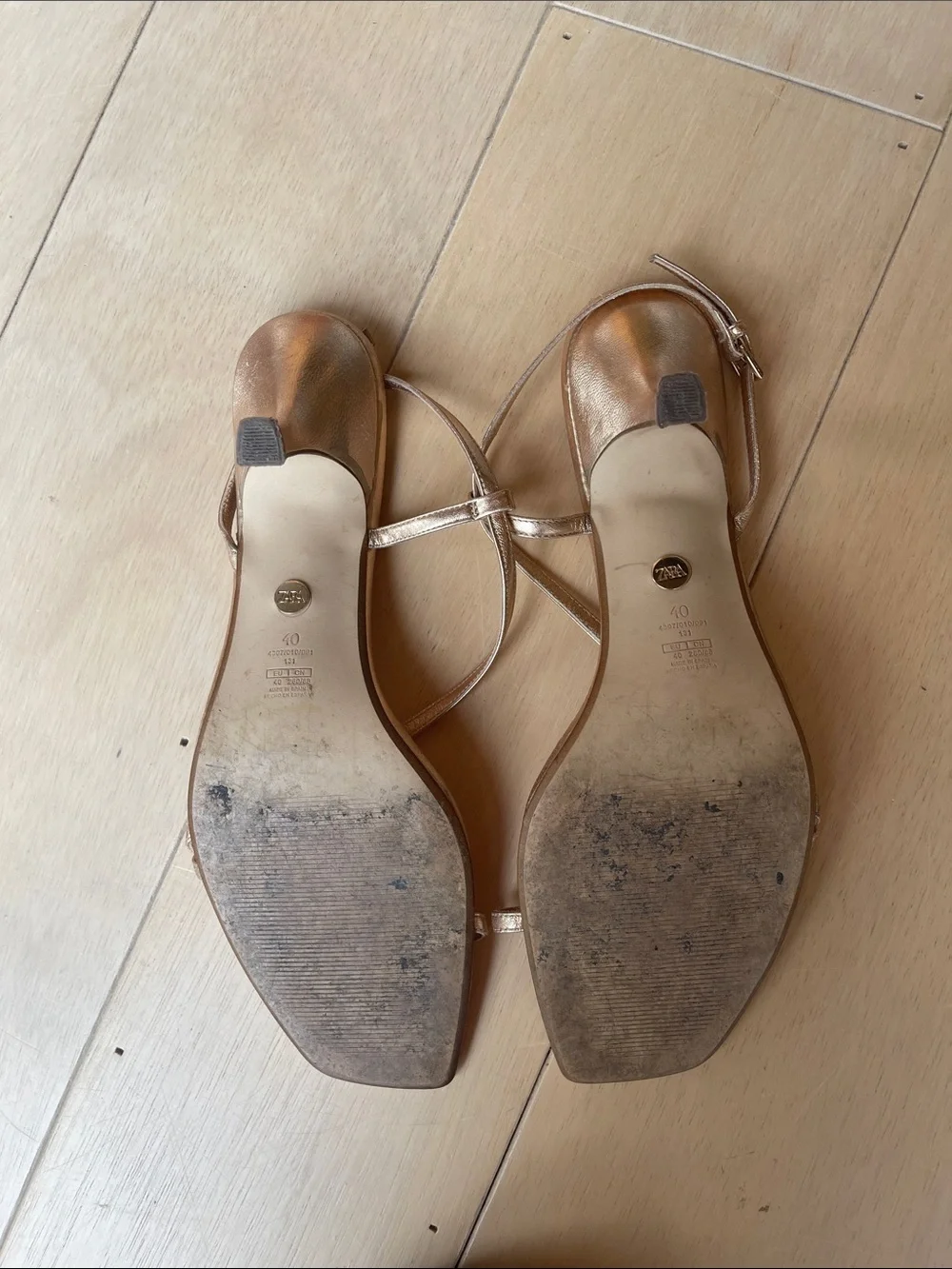 ZARA Metallic Rose Gold Strappy Heeled Sandals